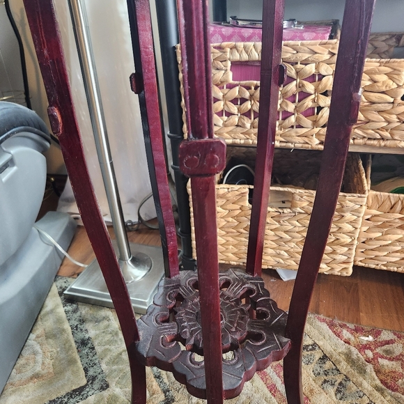 Vintage Rosewood Carved Marble Top 33" Plant Stand Planter Dark Wood Cherry 50s - Picture 6 of 12